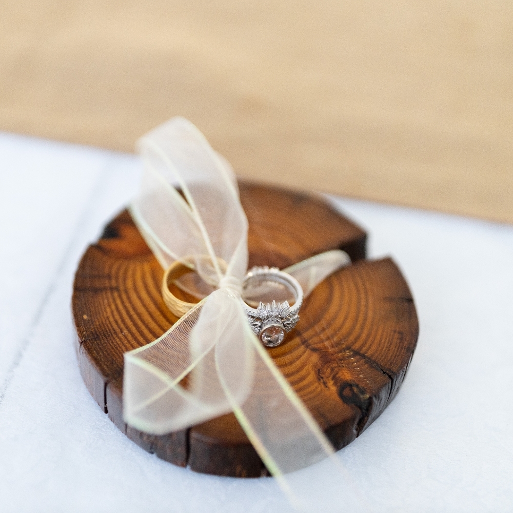 Wood slab wedding ring holder